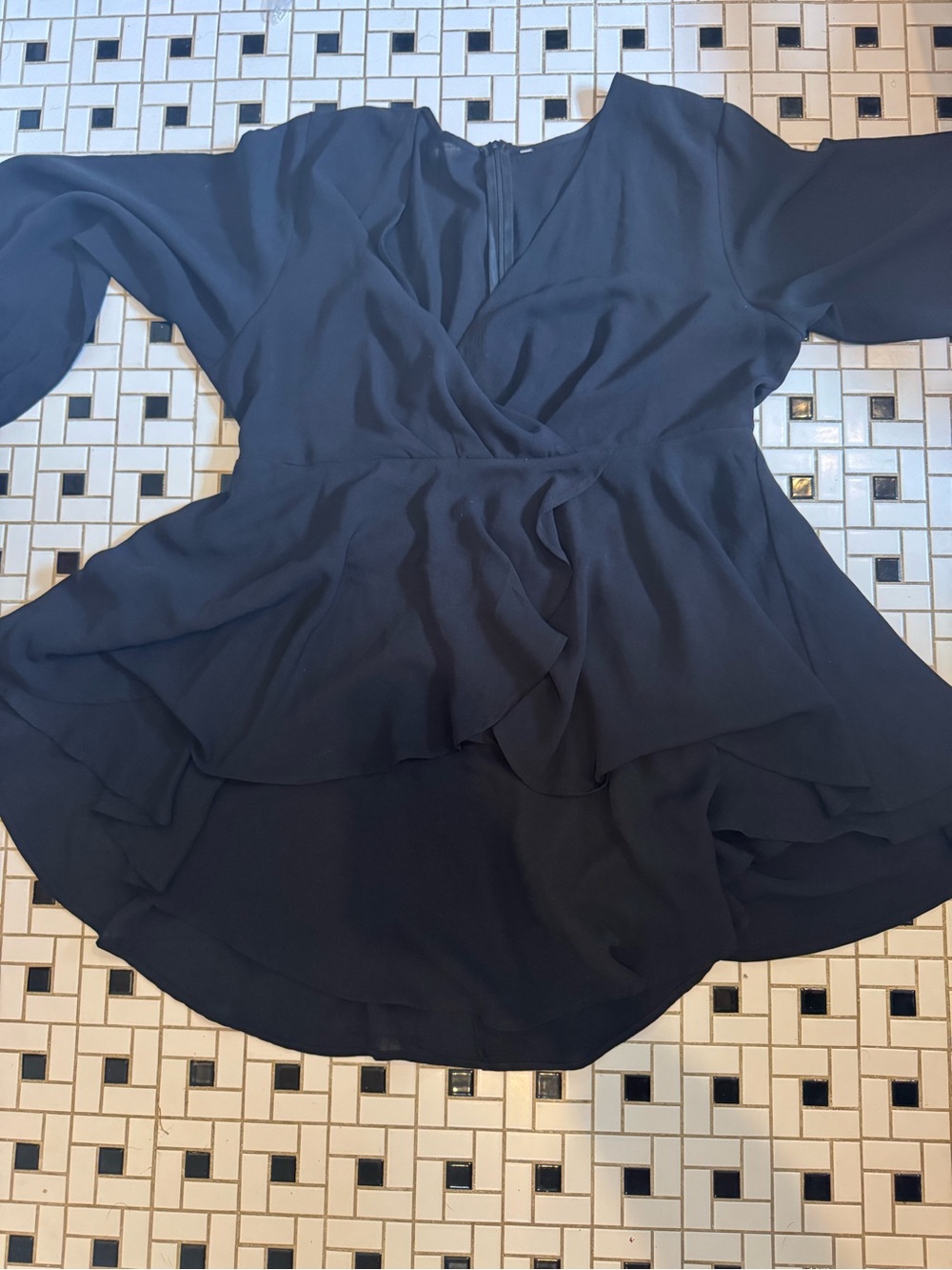 Chiffon Ruffle Wrap Peplum Top in Navy